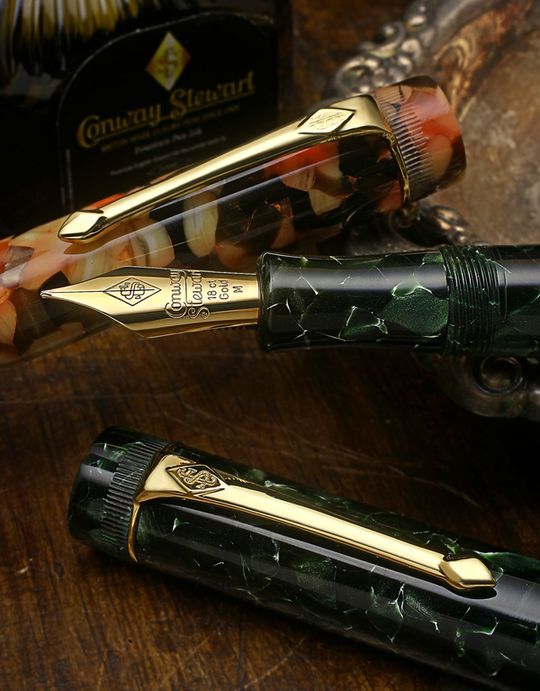 Conway Stewart Marlborough Classic Green and Razorshell Fountain Pens