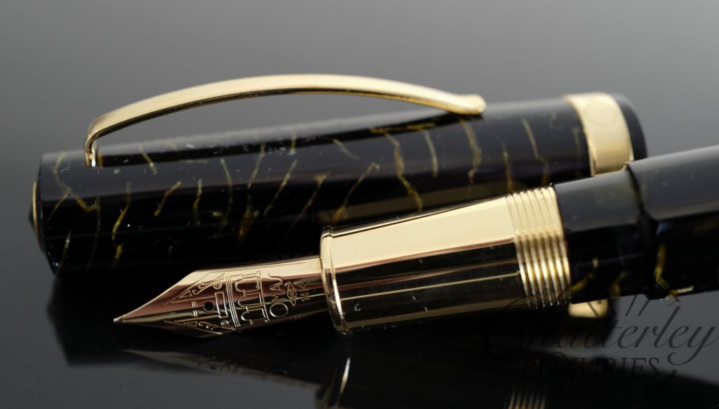 Omas Bologna Black and Gold Celluloid Fountain Pen