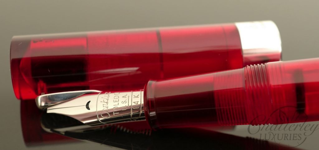 Conklin Mark Twain Red Demonstrator Crescent Filler Fountain Pen-Sterling Silver Trim
