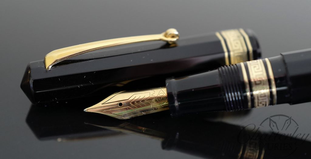Omas Old Style Paragon Black Fountain Pen with Gold Trim
