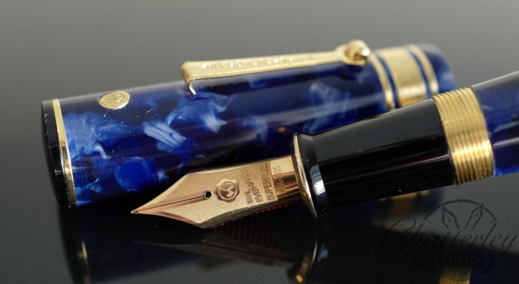 Wahl Eversharp DECOBAND Gold Seal Oversized Collection Lapis Blue Marble Gold Trim Fountain Pen - Image 3