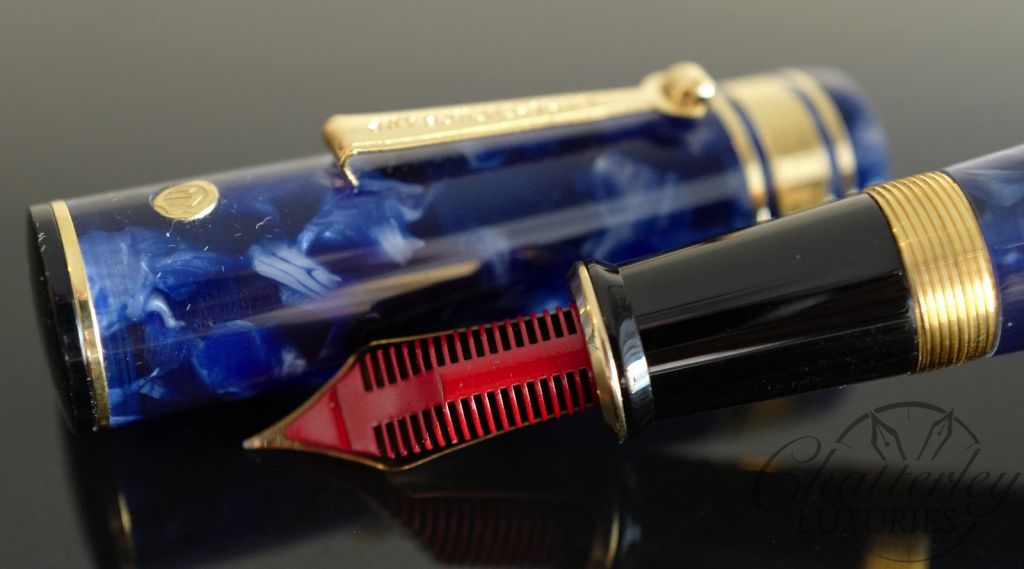 Wahl Eversharp DECOBAND Gold Seal Oversized Collection Lapis Blue Marble Gold Trim Fountain Pen