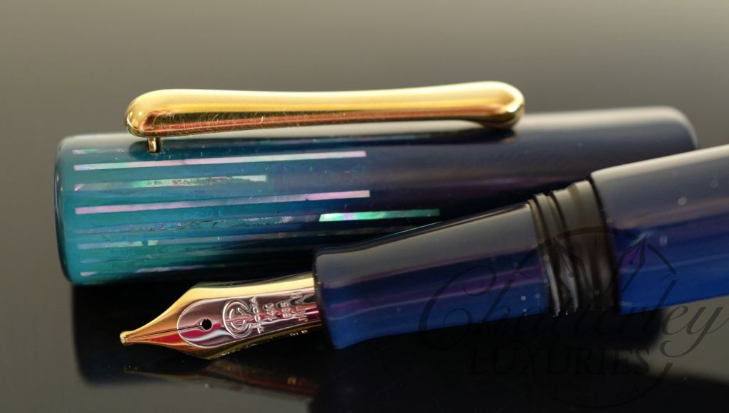 Taccia Limited Edition Reserve Polar Lights in Cerulean Blue Fountain Pen Gold Trim