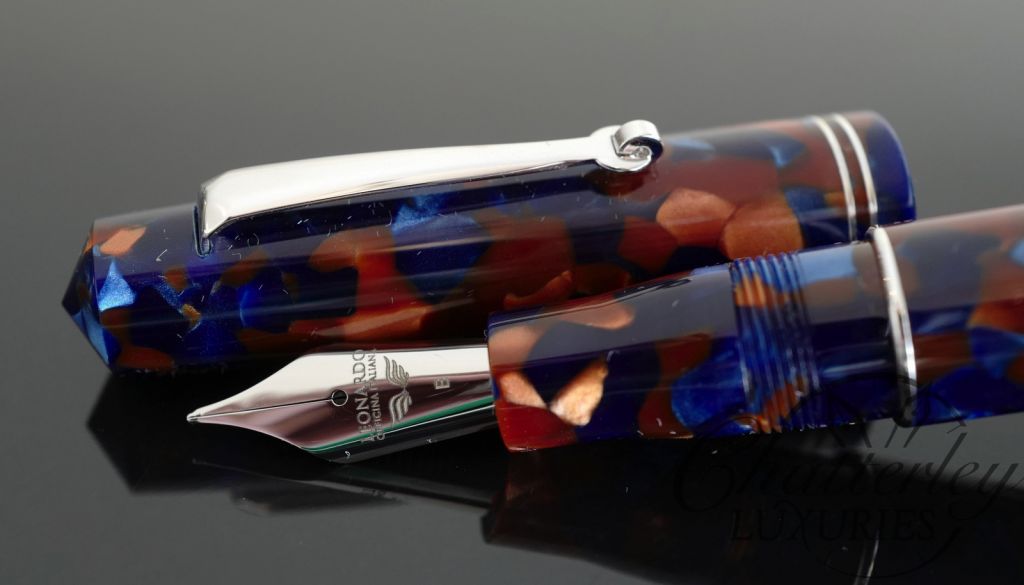 Closeout - Leonardo MomentoZero Pietra Marina Fountain Pen - Rhodium Trim