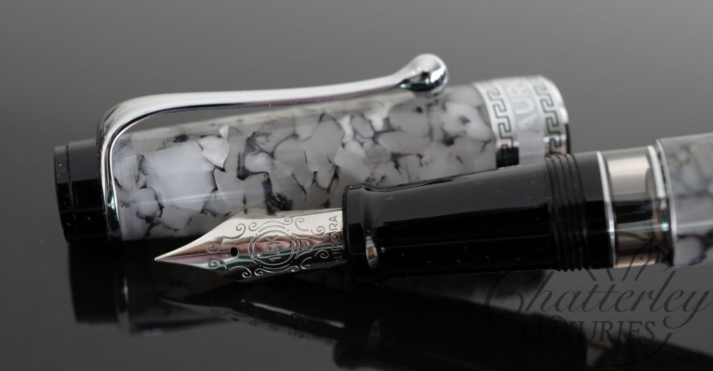 Aurora Optima Nero Perla with Chrome Auroloide Piston Filled Fountain Pen