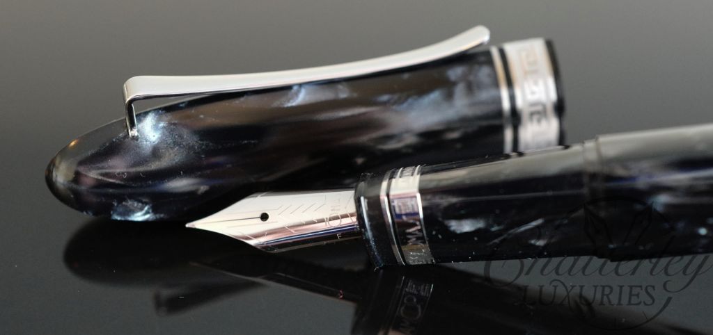 Omas 360 Vintage Grey Striated Celluloid Fountain Pen HT Trim