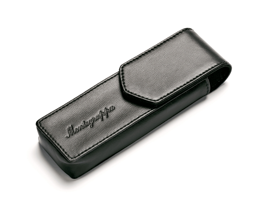 Closeout-Montegrappa 2 Pen Pouch/Case Black Leather