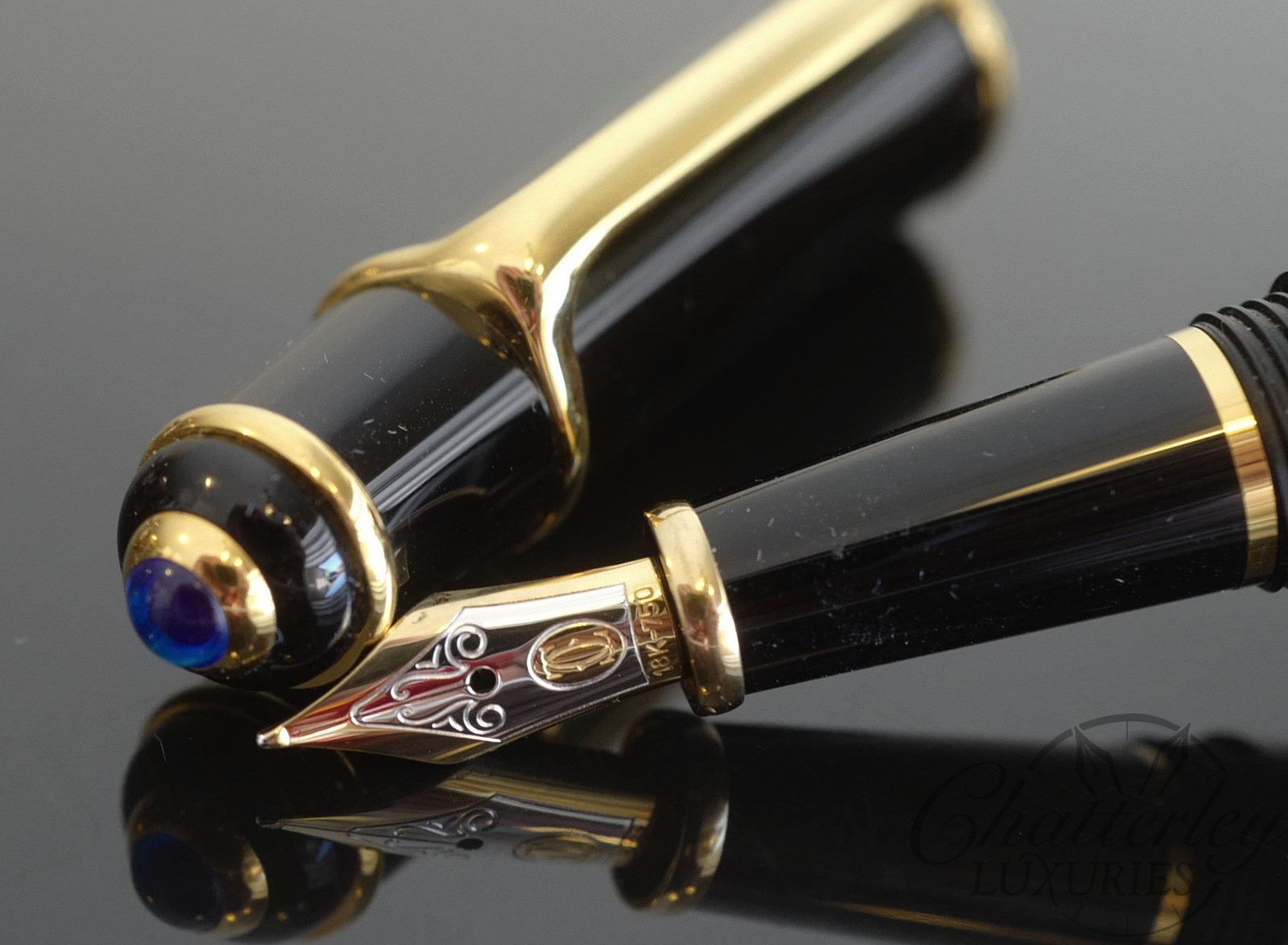 Cartier Diablo Black Fountain Pen with Gold Trim