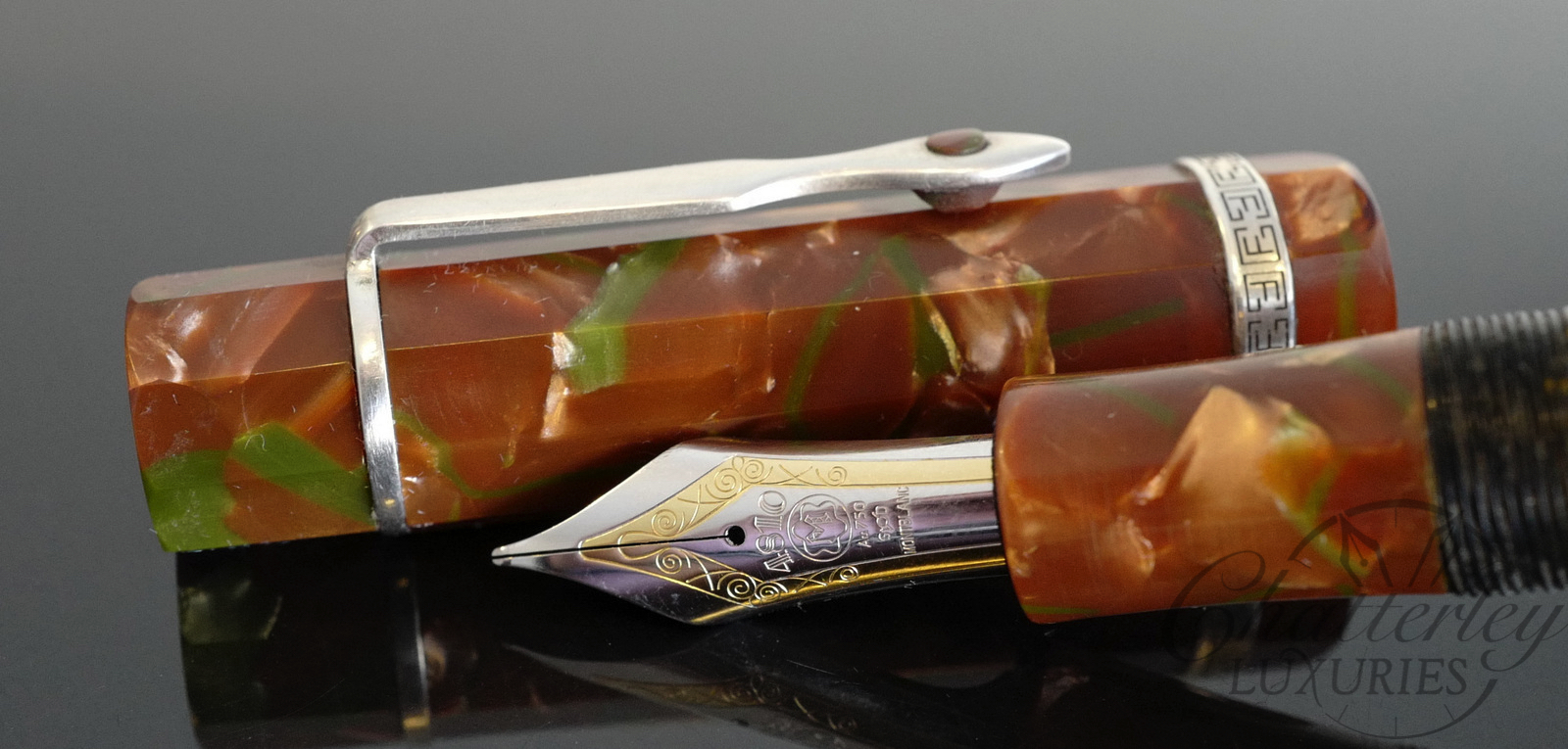 Francis Goossens  Nonagon L139 "Rosso Verde" Celluloid Fountain Pen with Montblanc 149 nib