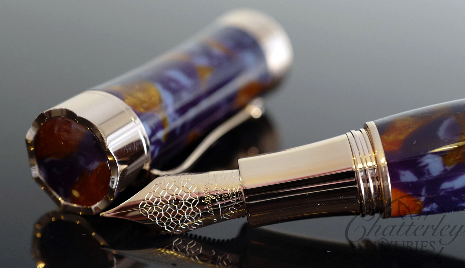 Montegrappa Ferracina Timeless Oversized Lapis Celluloid Rose Gold Limited Edition Fountain Pen