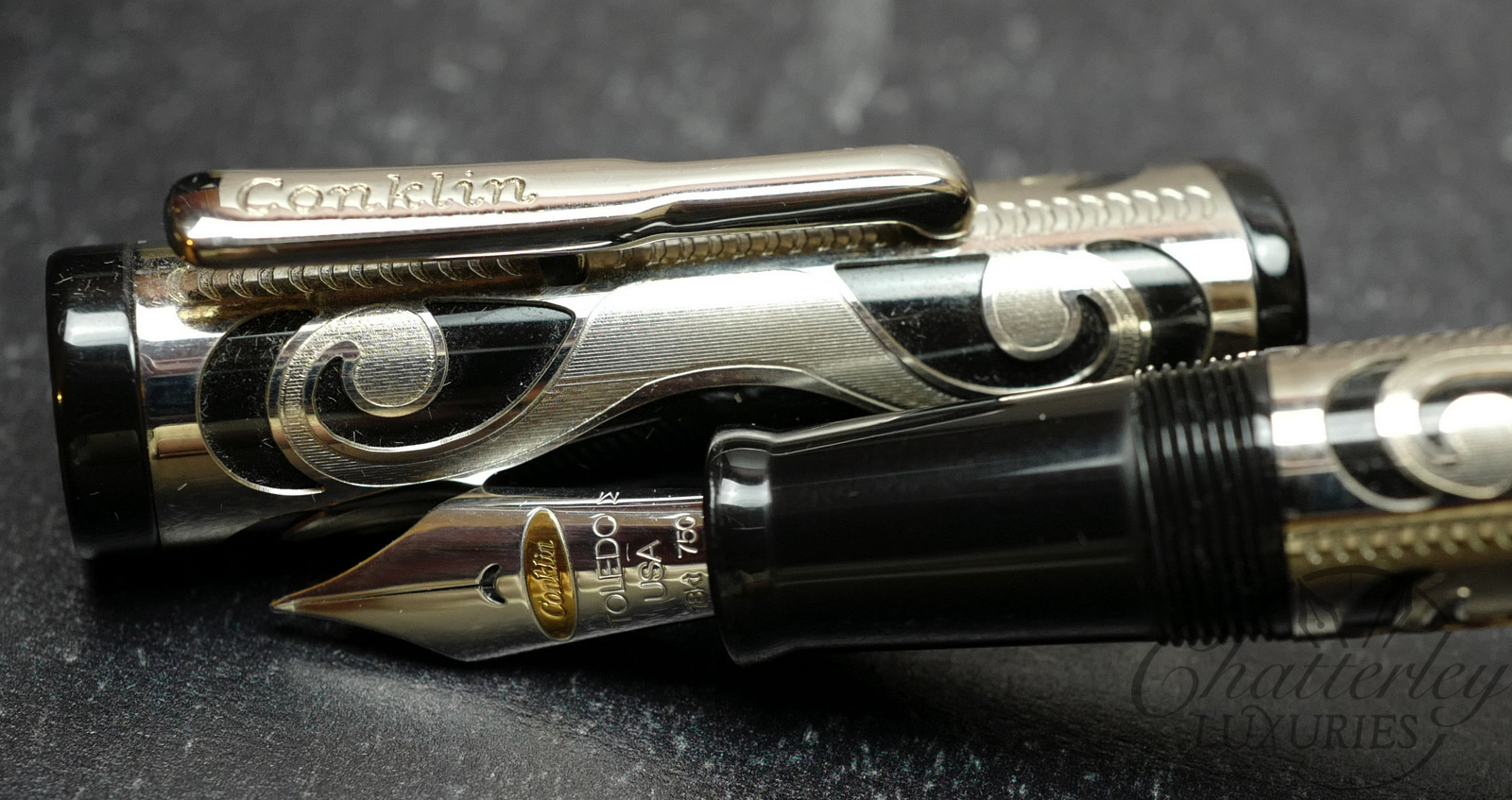 Conklin Deco Crest Limited Edition Fountain Pen in Silver