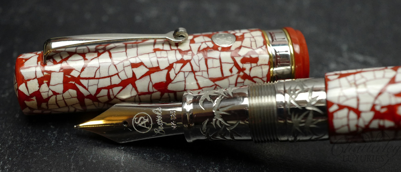Chatterley/Armando Simoni Club Oversized Bologna Extra Orange Urushi Eggshell Snowflake Bamboo Fountain Pen - Image 4