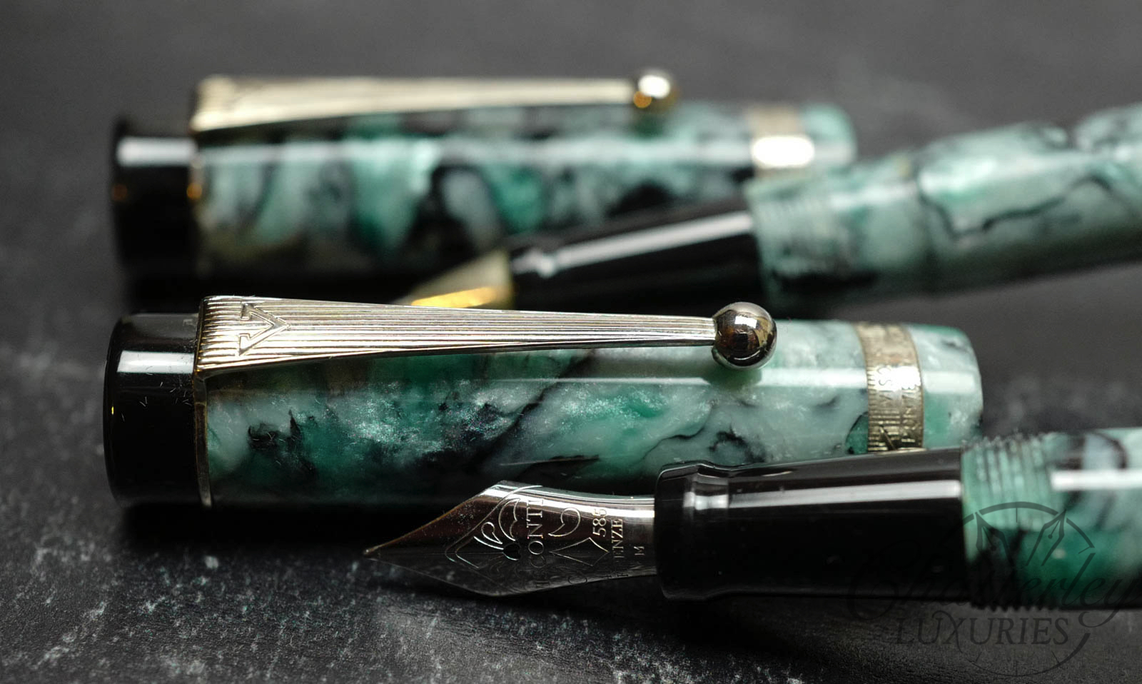 Visconti Pontevecchio Silver Granite Fountain Pen and Roller Set