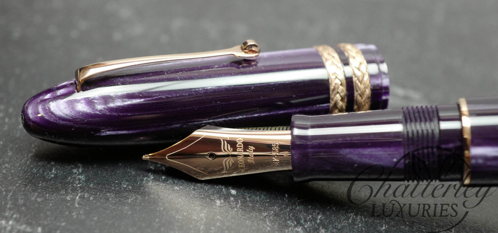Leonardo for Chatterley Grande Furore "Noble Argon" Purple Celluloid Nitrate Limited Edition Fountain Pen (Rose Trim)