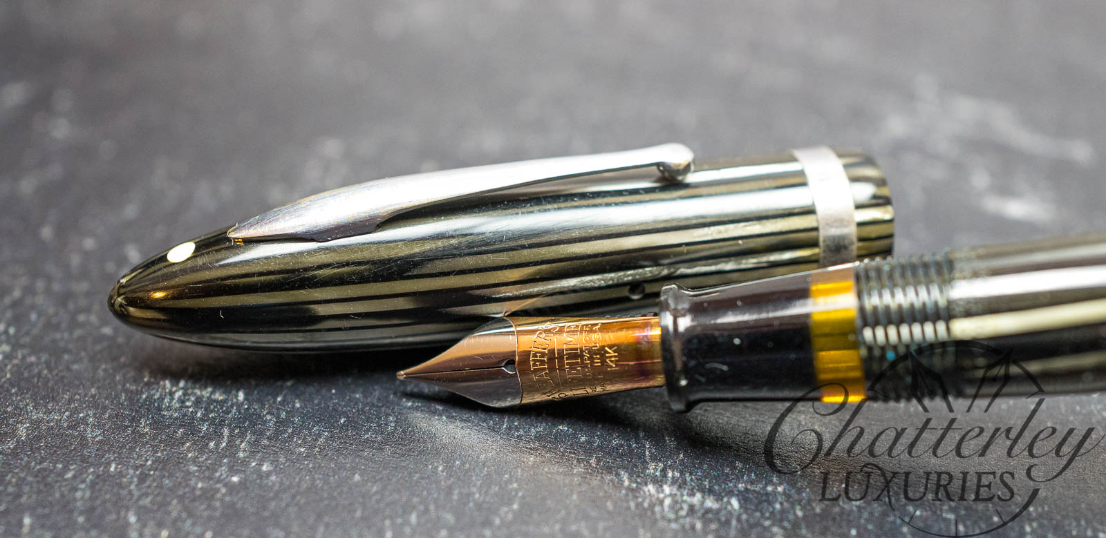 Balance White Dot Lever Filler Grey Striated Fountain Pen