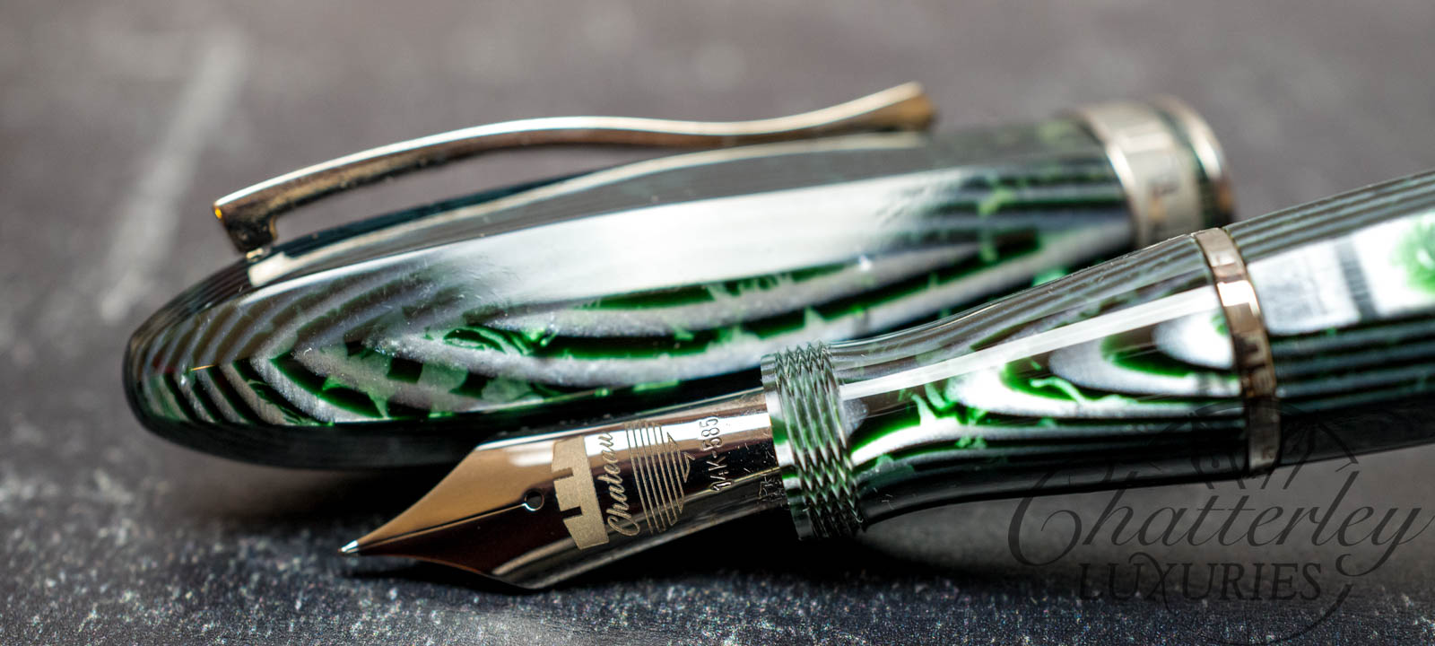 Chateau Monarch Celluloid CN02 Limited Edition Green Arco Ruthenium Trim Fountain pen