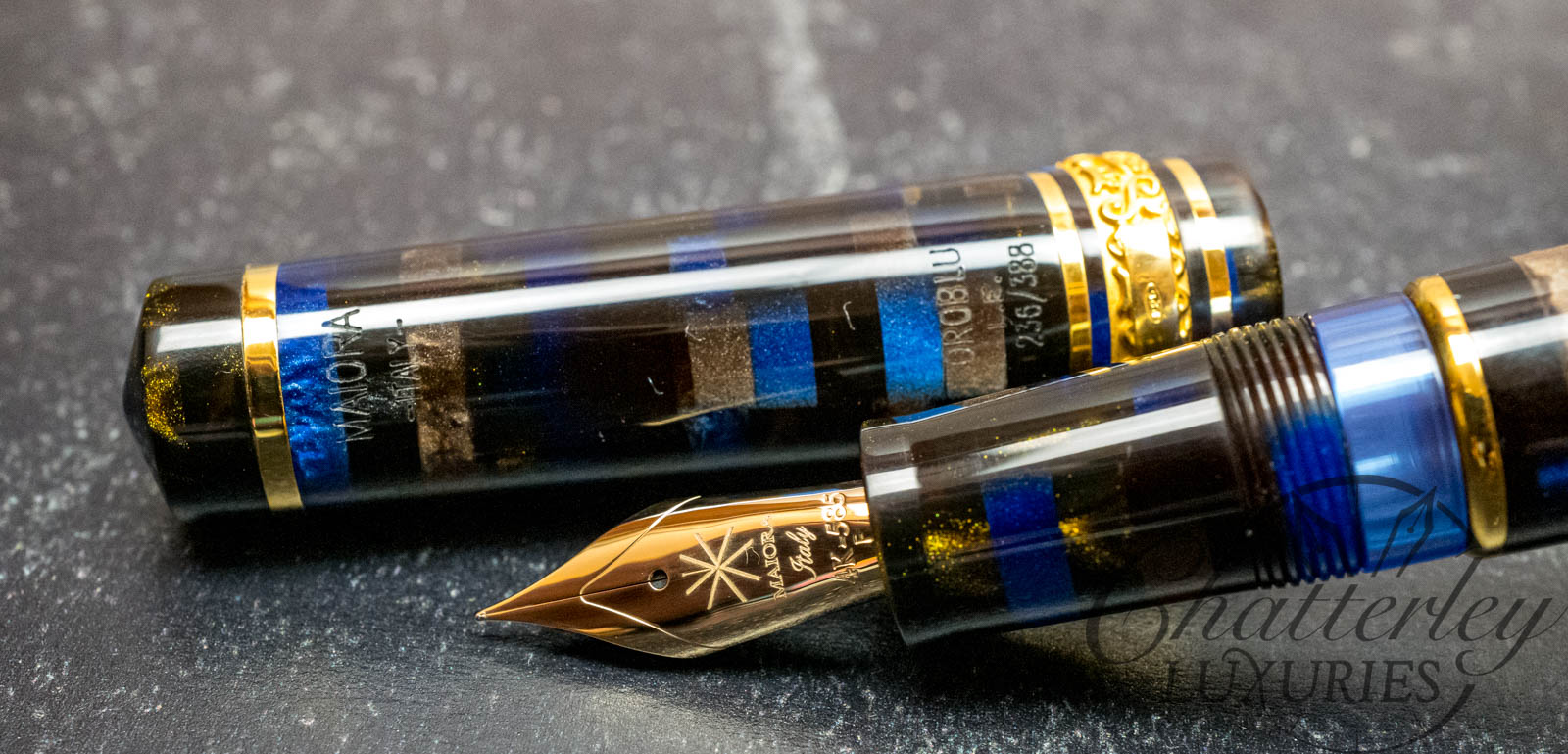 Closeout - Maiora Alpha K Oro Blue Fountain Pen with 14k Nib