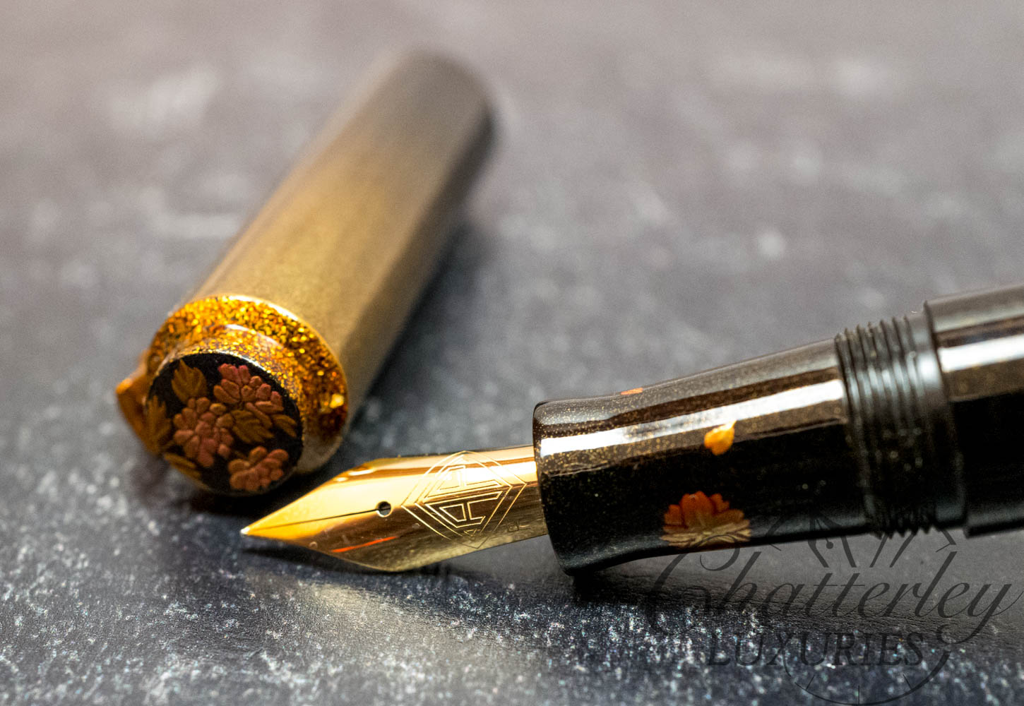 Closeout-AP Limited Editions "The Writer" Black with Flowers Fountain Pen