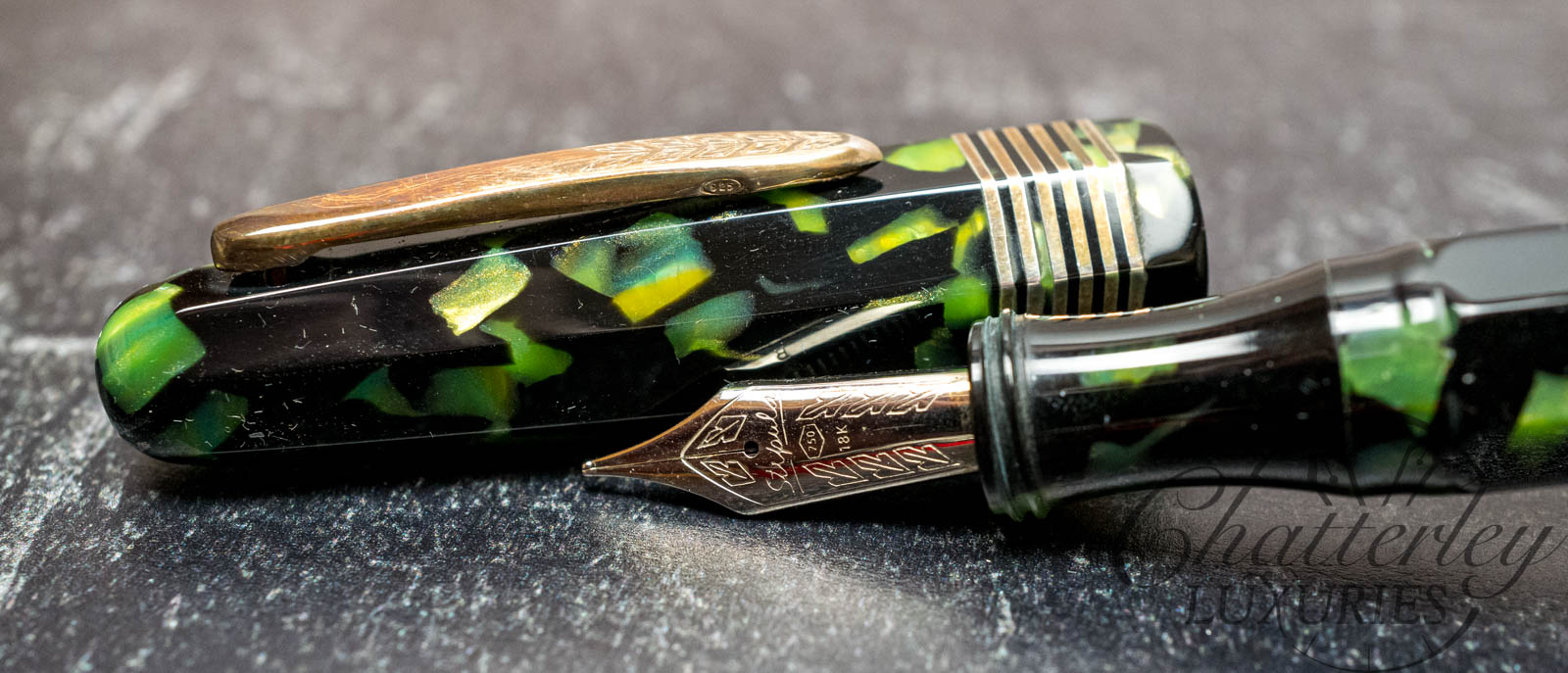 Stipula Faceted Etruria Black and Green Celluloid Limited Edition Fountain Pen