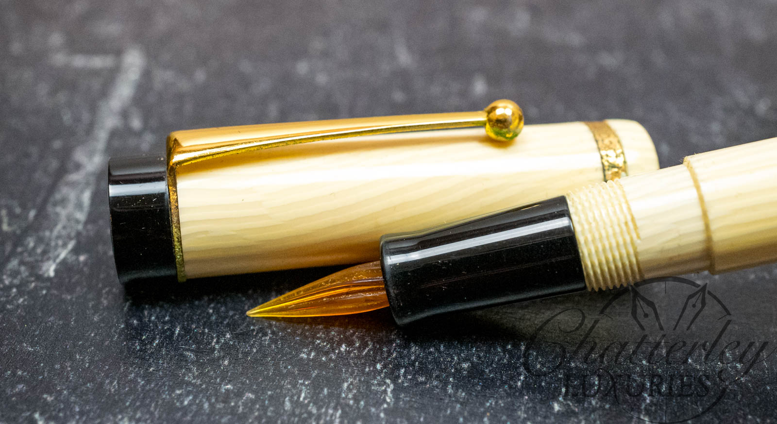 Visconti Glass Nib Classic White Vintage Celluloid Fountain Pen
