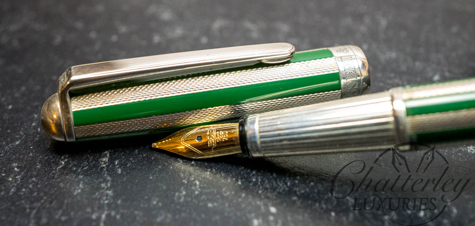 Bossert & Erhard Green Guilloche & Sterling Silver Fountain Pen