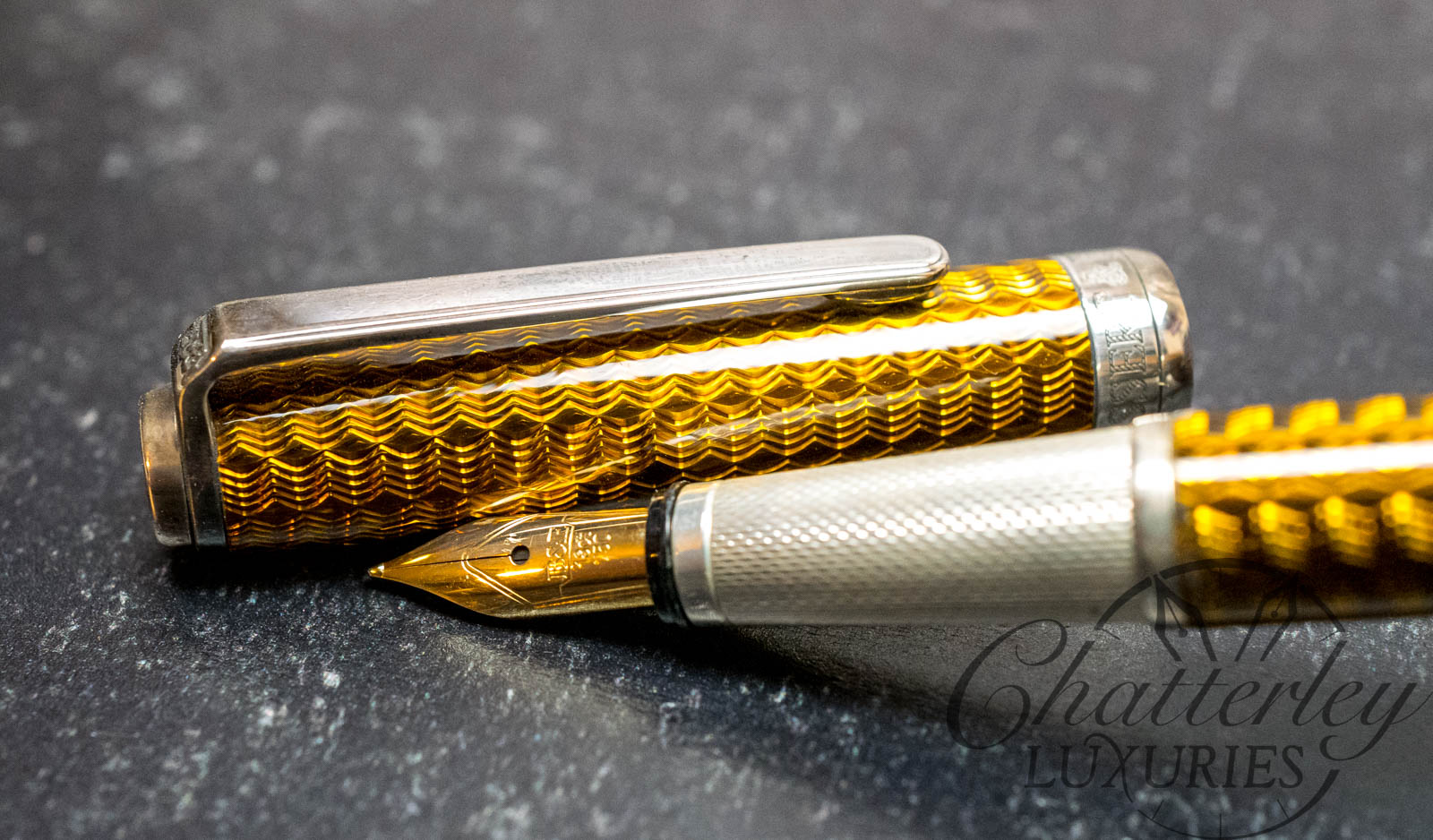 Bossert & Erhard Amber Ice Guilloche Waves Fountain Pen