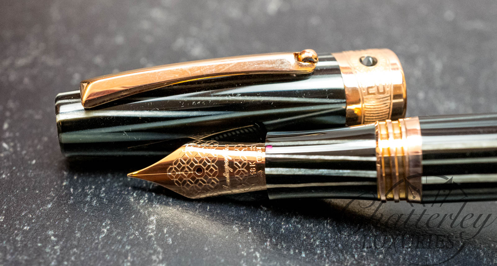Chatterley Montegrappa Legacy Extra Grande Celluloid Limited Edition Power Push Vertical Zebra Fountain Pen