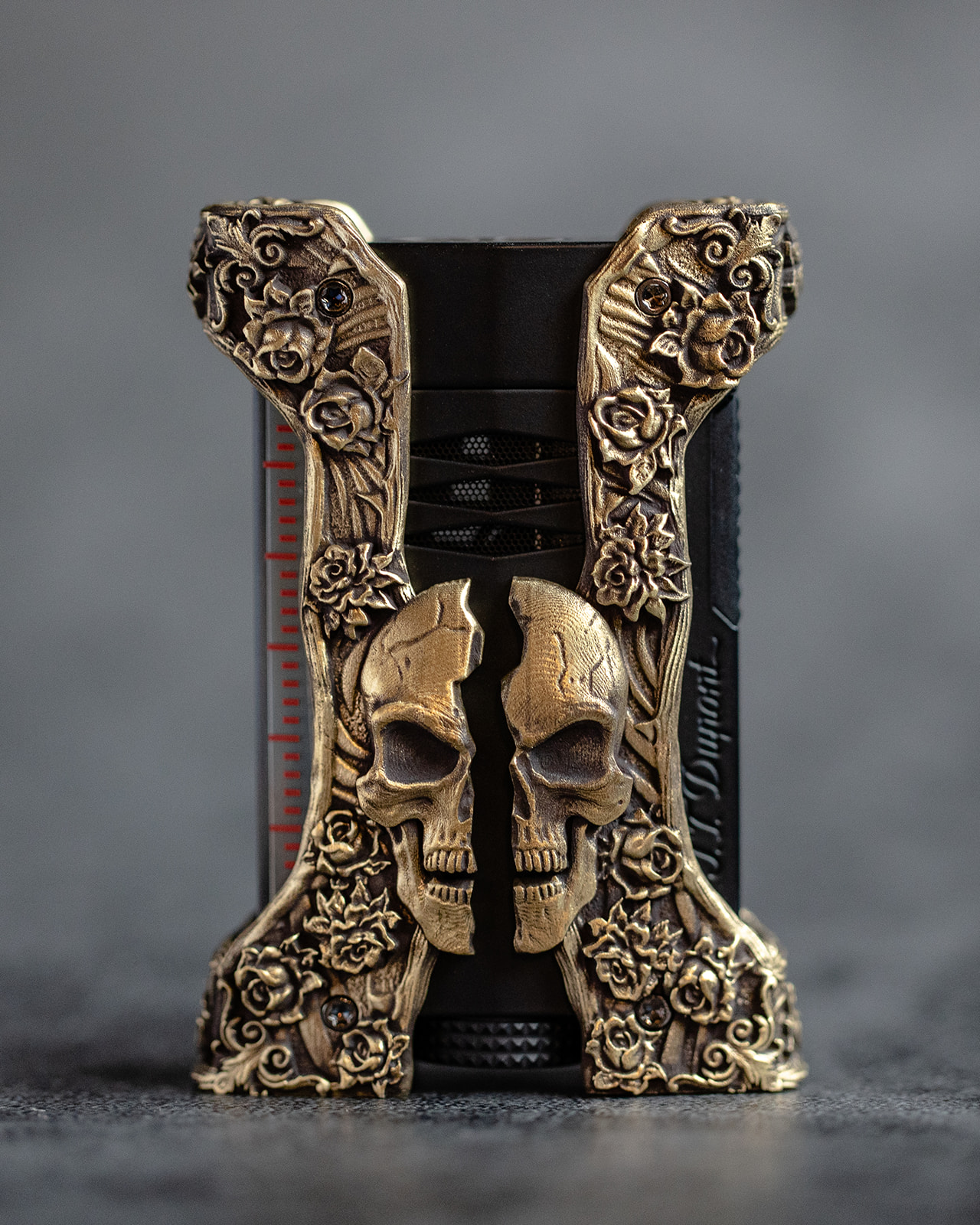 S.T. Dupont Haute Creation Defi XXtreme Skull & Roses Yellow Brass Lighter