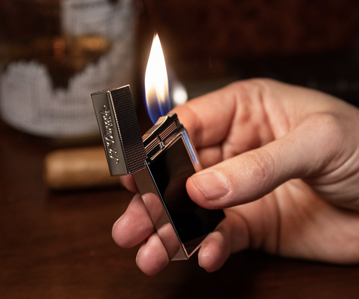 S.T. Dupont Line 2 Micro Diamond Head Black/Platinum Perfect Ping Lighter