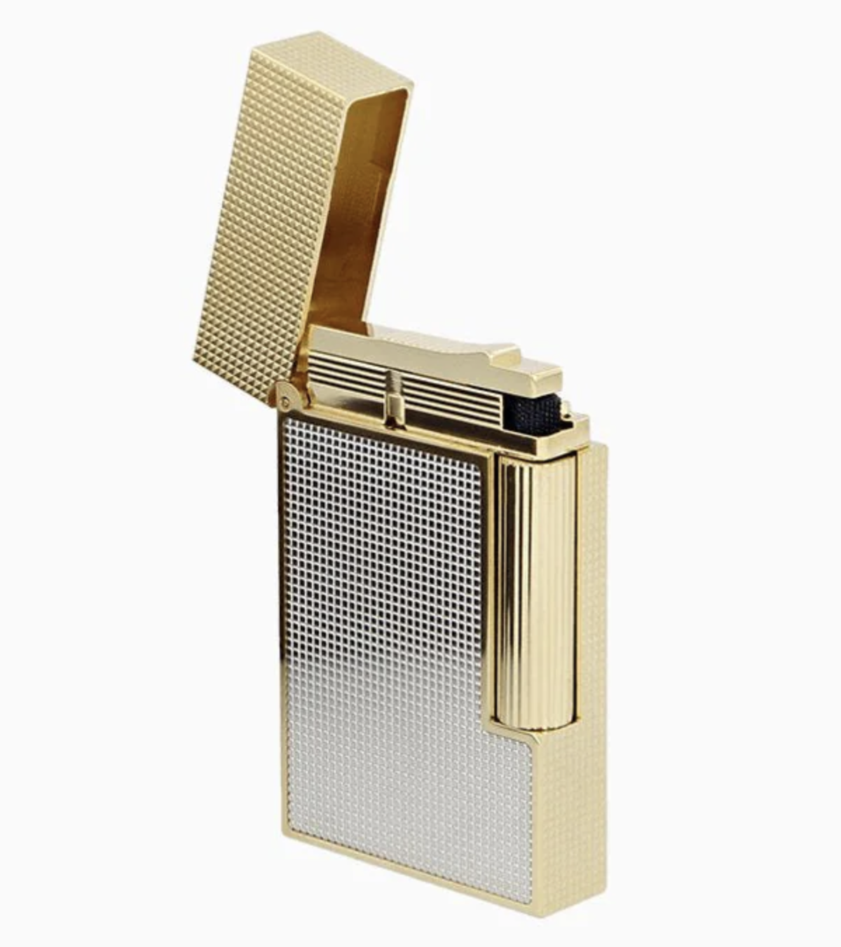 S.T. Dupont Line 2 Yellow Gold and Silver Squares Perfect Ping Lighter