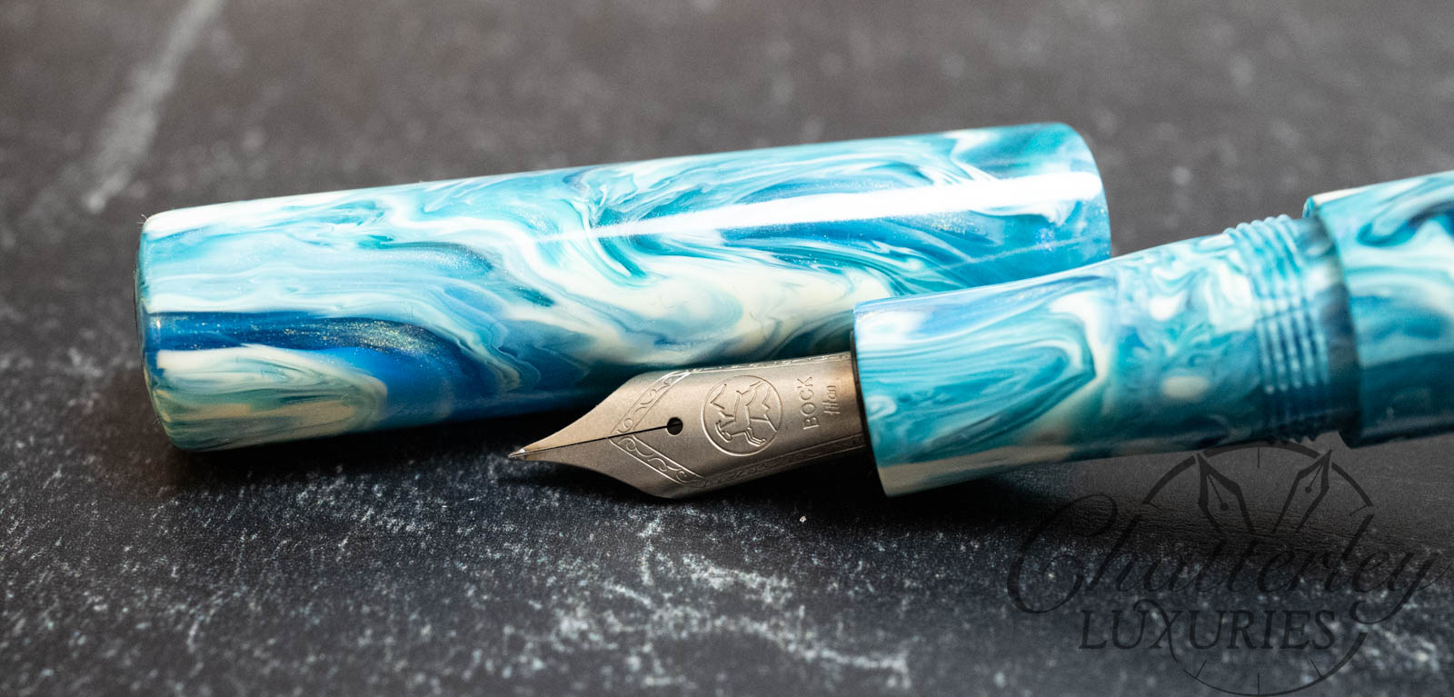 On A Whim Woodworks in Jonathan Brooks Peacock Koi Resin Fountain Pen