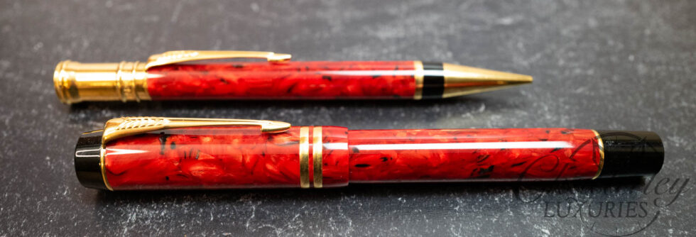 Parker Duofold International Jasper Red Fountain Pen and Mechanical Pencil Set
