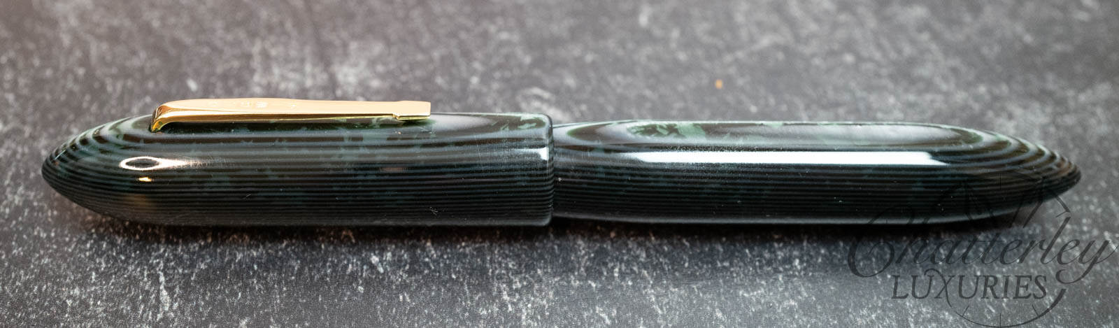 Oldwin Anniversary "Torpedo" Rhodium Trim Green Arco Celluloid Fountain Pen - Image 2