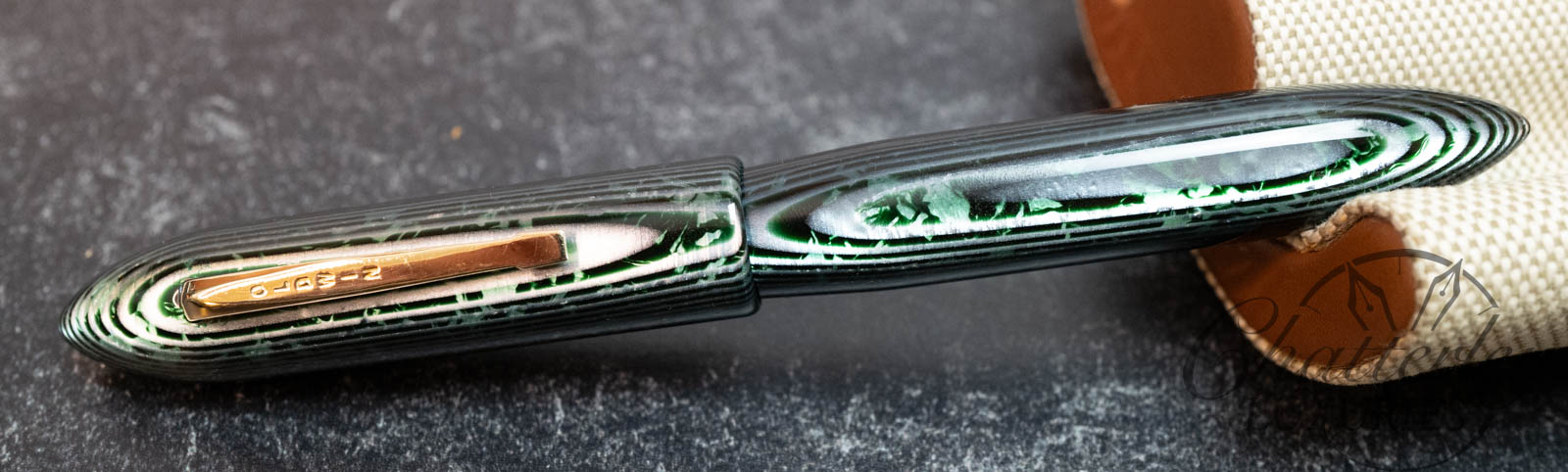 Oldwin Anniversary "Torpedo" Rhodium Trim Green Arco Celluloid Fountain Pen - Image 3