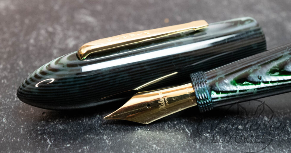 Oldwin Anniversary "Torpedo" Rhodium Trim Green Arco Celluloid Fountain Pen