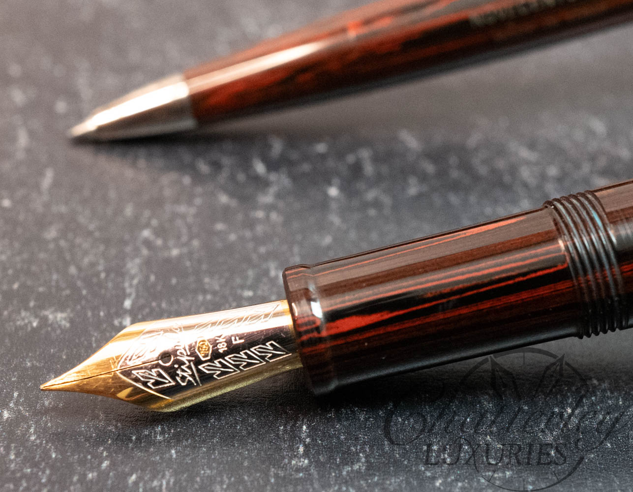 Stipula Novecento Red & Black Ebonite Ballpoint and Fountain Pen Set