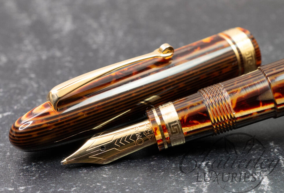Omas Ogiva Arco Brown Celluloid Gold Trim Fountain Pen