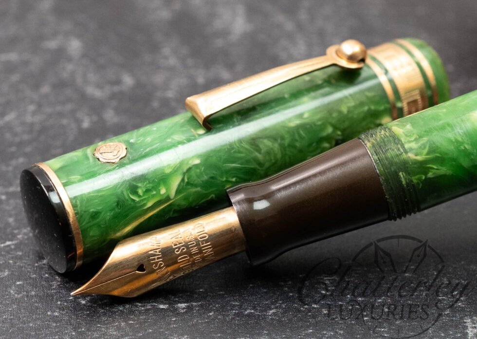 Wahl-Eversharp Decoband Gold Seal Manifold Jade Green Fountain Pen (1920s–30s, Vintage)