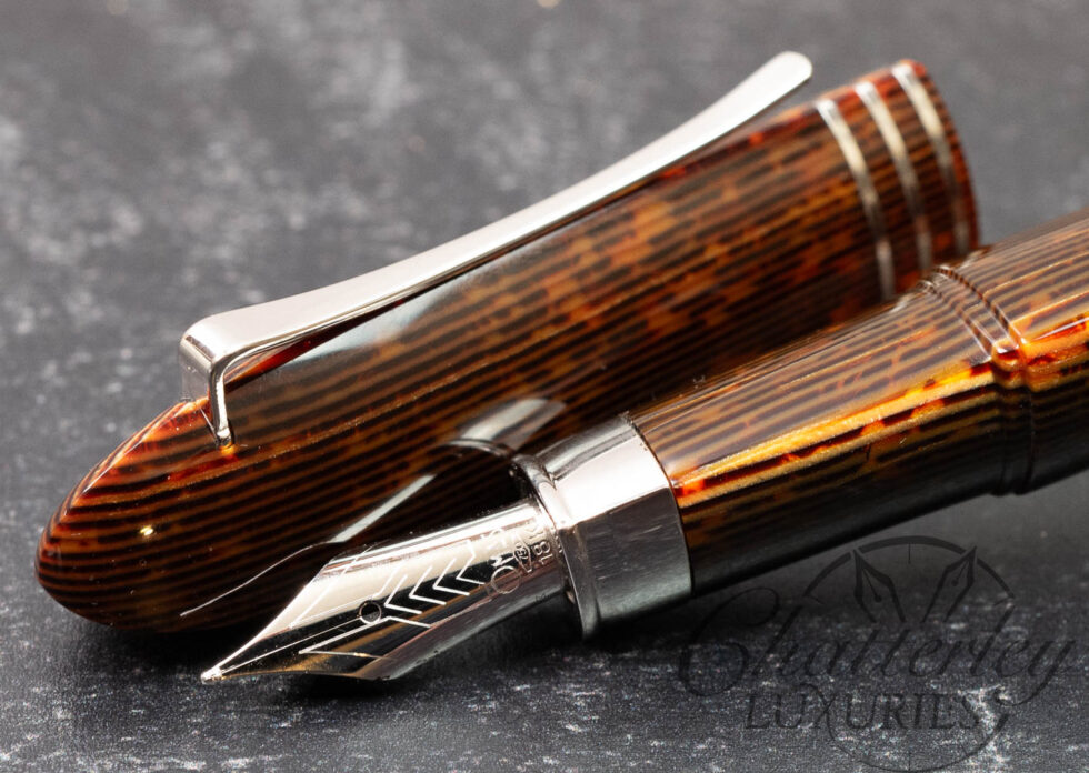 OMAS 360 Fountain Pen – Arco Brown Celluloid with Hi-Tech Trim