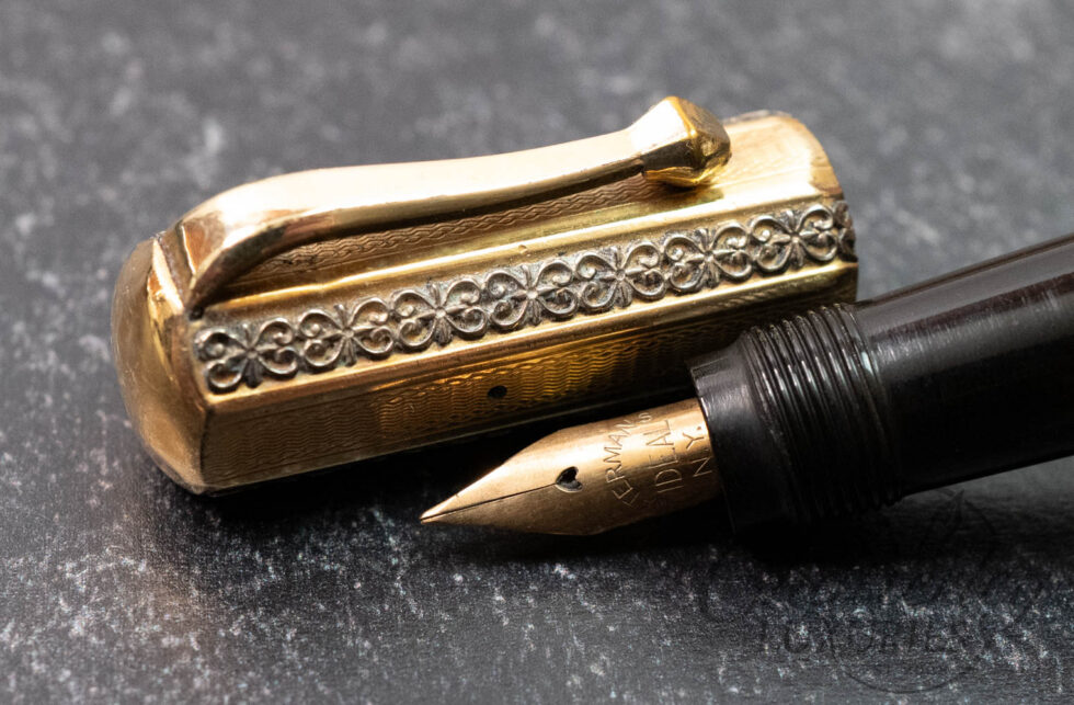 Waterman 42 Vintage Italian Continental Octagonal Duel Design Overlay 18k Rolled-Gold Safety Fountain Pen