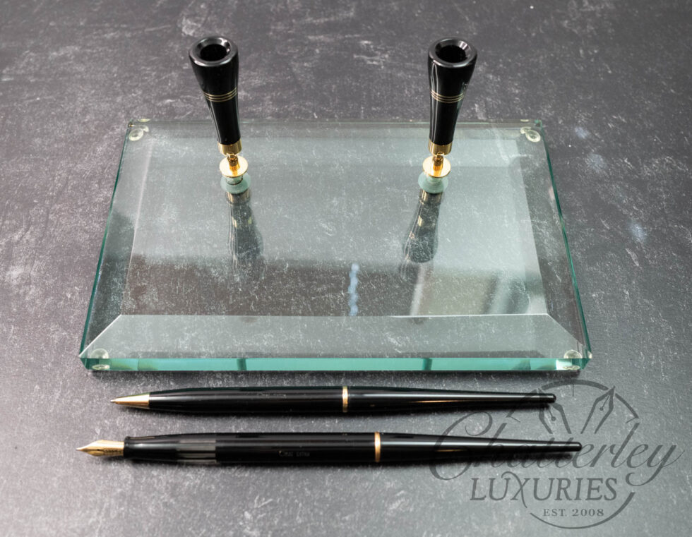Omas Extra Fountain Pen and Rollerball Pen Set with Glass Display Desk Stand