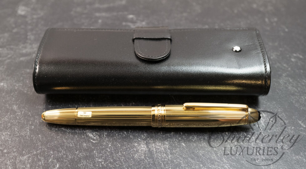 Montblanc Meisterstück 147 LeGrand Solitaire Pinstripe Vermeil Traveller Fountain Pen & Leather Case