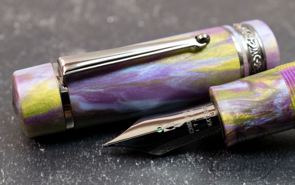 Delta DV Original Oversize Wisteria Walk Limited Edition Fountain Pen – Black Trim – 14k Gold Nib